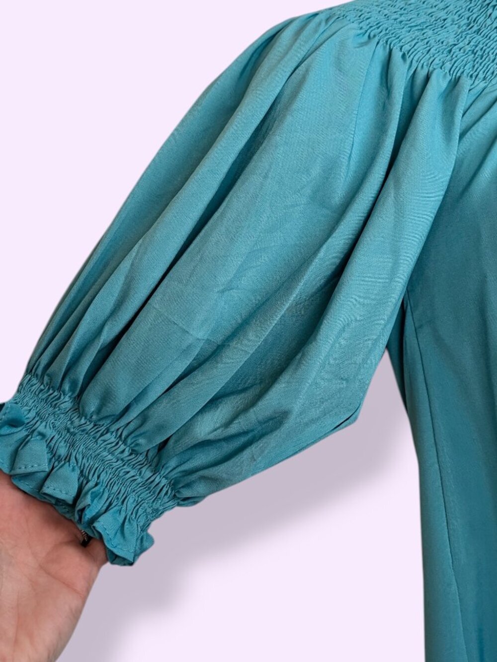 Light Blue Elastic Off-Shoulder Top - Picture 4 of 6